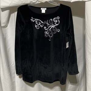 Kate hill xl black sequined velour comfy top NWT